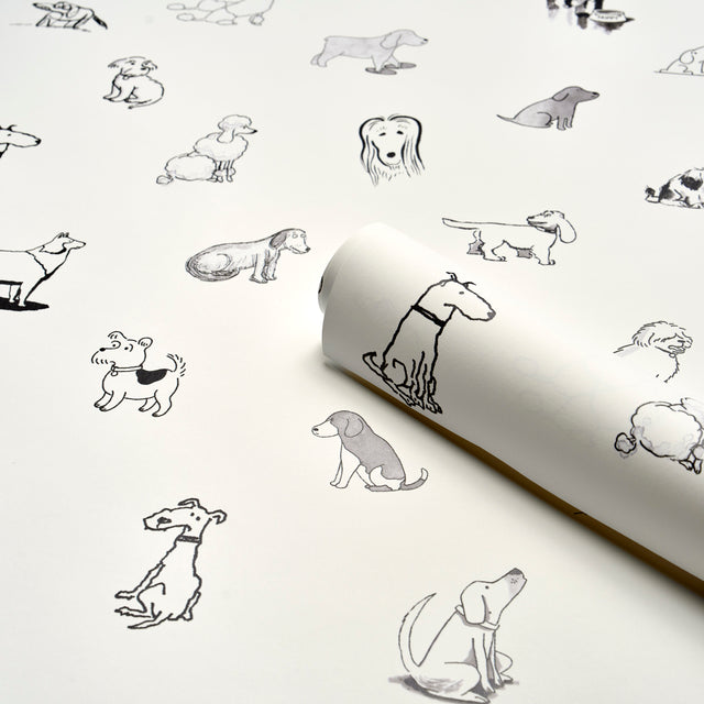 GOOD DOGS EVERYWHERE Black & White by Schumacher – The New Yorker Collection Dog Wallpaper – 5016130
