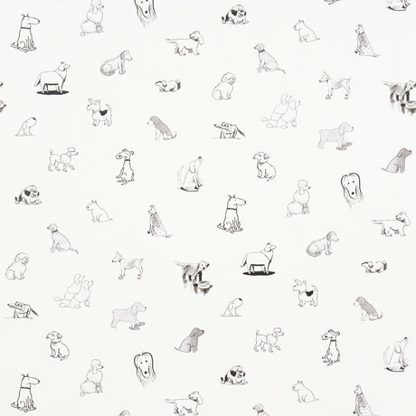 GOOD DOGS EVERYWHERE wallpaper by Schumacher featuring black and white cartoon dogs from The New Yorker collection