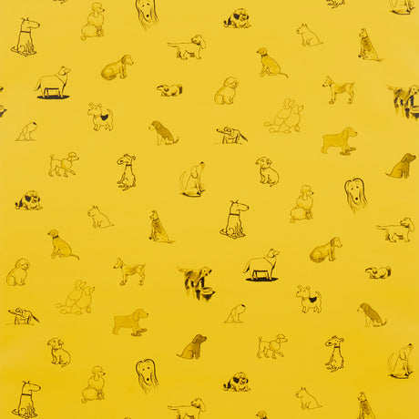 Good Dogs Everywhere wallpaper in Taxi-Cab Yellow featuring playful dog illustrations from The New Yorker collection by Schumacher