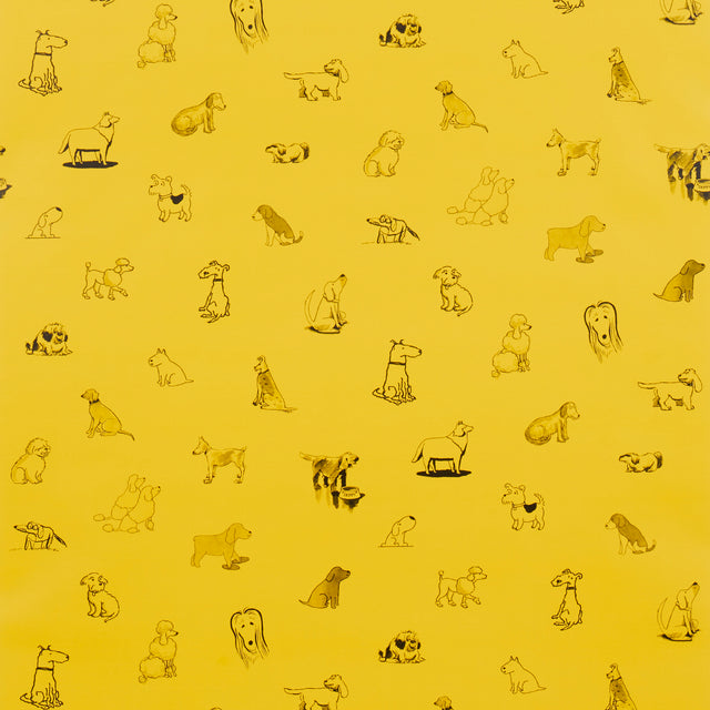 Good Dogs Everywhere wallpaper in Taxi-Cab Yellow featuring playful dog illustrations from The New Yorker collection by Schumacher