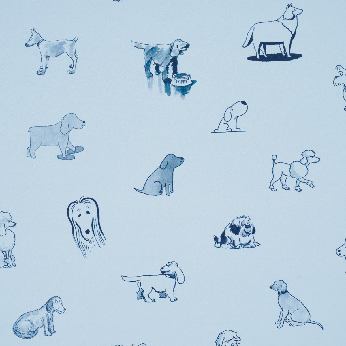 Good Dogs Everywhere Sky & Navy Blue by Schumacher The New Yorker Collection Wallpaper – Schumacher 5016132