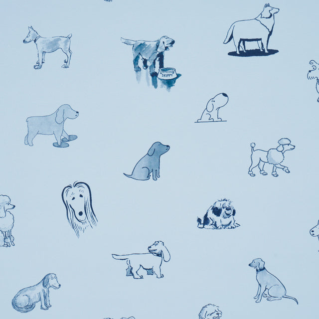 Good Dogs Everywhere Sky & Navy Blue by Schumacher The New Yorker Collection Wallpaper – Schumacher 5016132