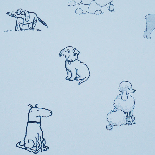 Good Dogs Everywhere Sky & Navy Blue by Schumacher The New Yorker Collection Wallpaper – Schumacher 5016132