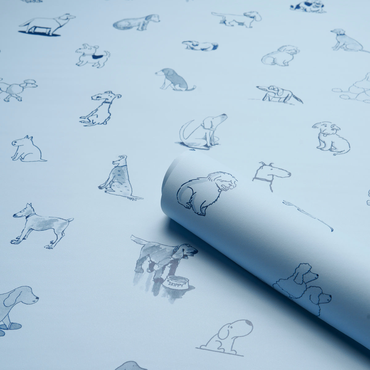 Good Dogs Everywhere Sky & Navy Blue by Schumacher The New Yorker Collection Wallpaper – Schumacher 5016132