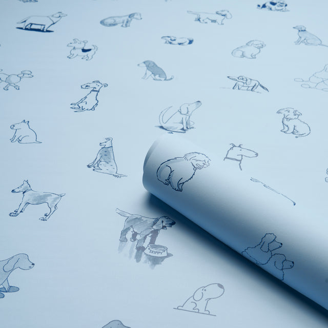 Good Dogs Everywhere Sky & Navy Blue by Schumacher The New Yorker Collection Wallpaper – Schumacher 5016132