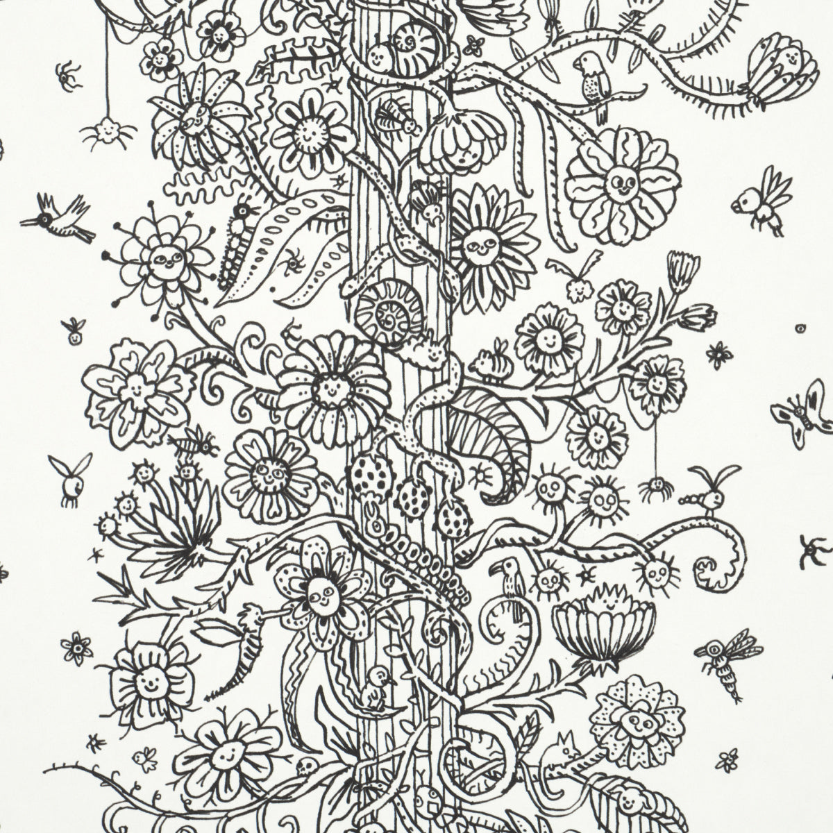 Edward Steed's Towers of Flowers Black & White Wallpaper – Schumacher 5016141