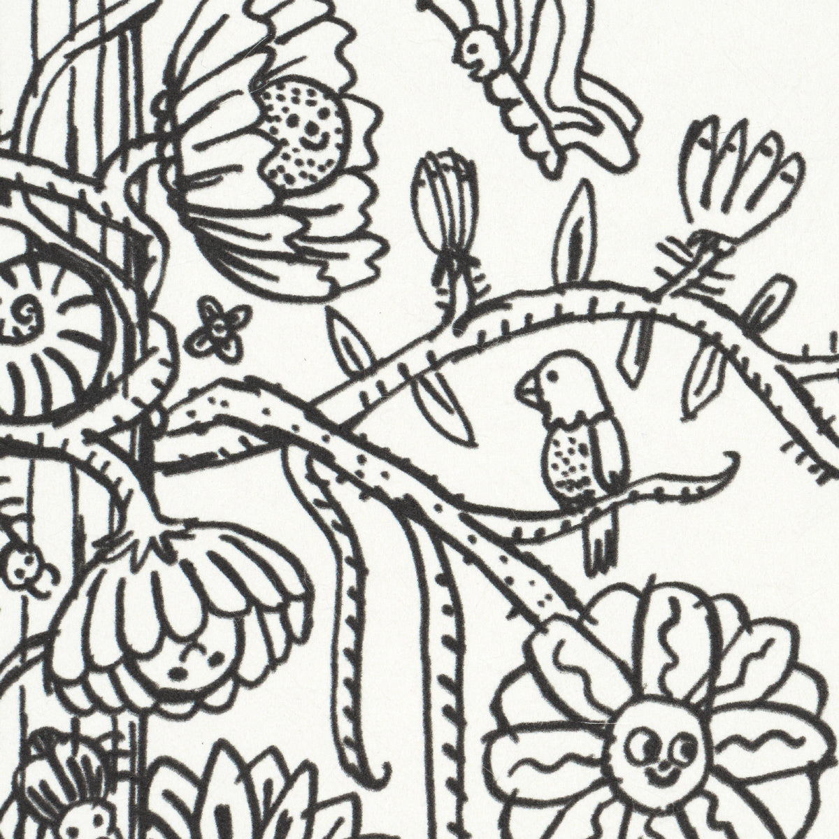 Edward Steed's Towers of Flowers Black & White Wallpaper – Schumacher 5016141