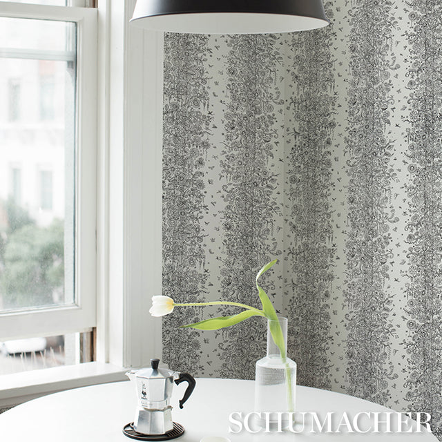 Edward Steed's Towers of Flowers Black & White Wallpaper – Schumacher 5016141