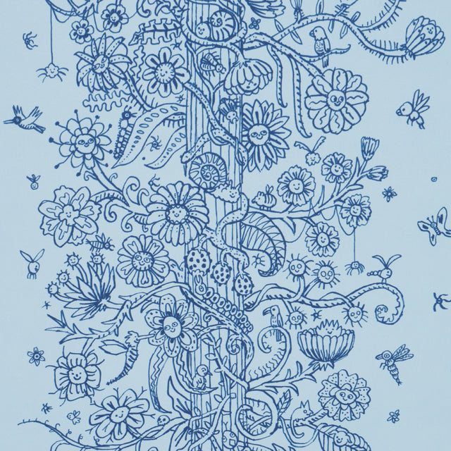 Edward Steed's Towers of Flowers Sky Blue & Navy by Schumacher The New Yorker Collection Wallpaper – Schumacher 5016142