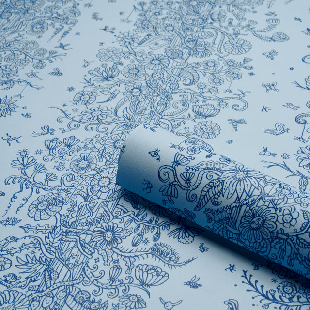 Edward Steed's Towers of Flowers Sky Blue & Navy by Schumacher The New Yorker Collection Wallpaper – Schumacher 5016142