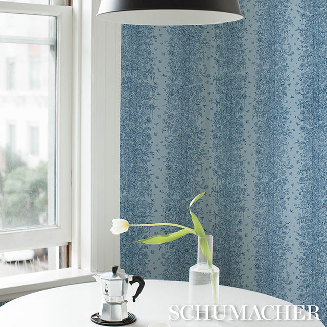 Edward Steed's Towers of Flowers Sky Blue & Navy by Schumacher The New Yorker Collection Wallpaper – Schumacher 5016142