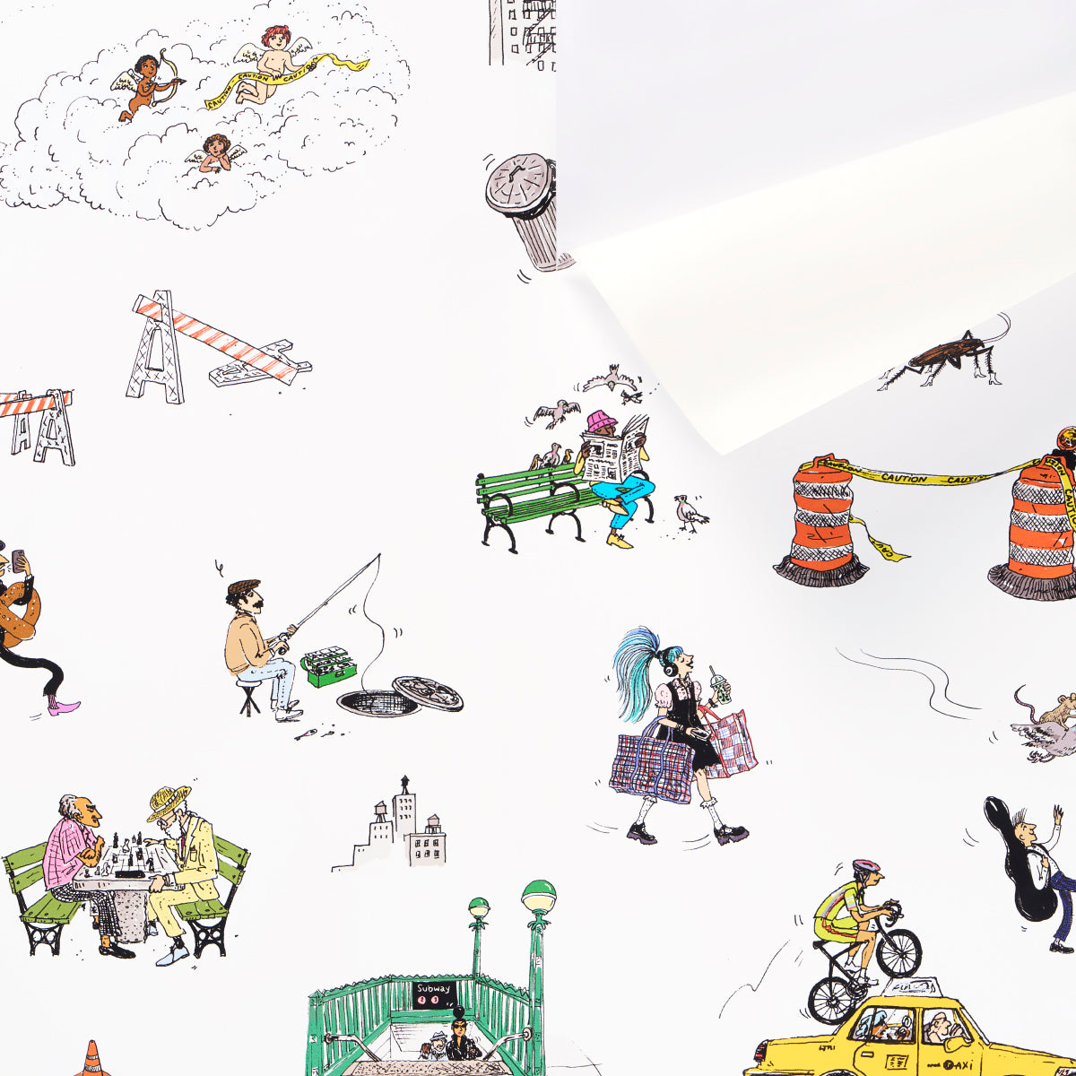 Joana Avillez's Street Scenes Multicolor on White by Schumacher The New Yorker Peel-and-Stick Wallpaper – Schumacher 5016170