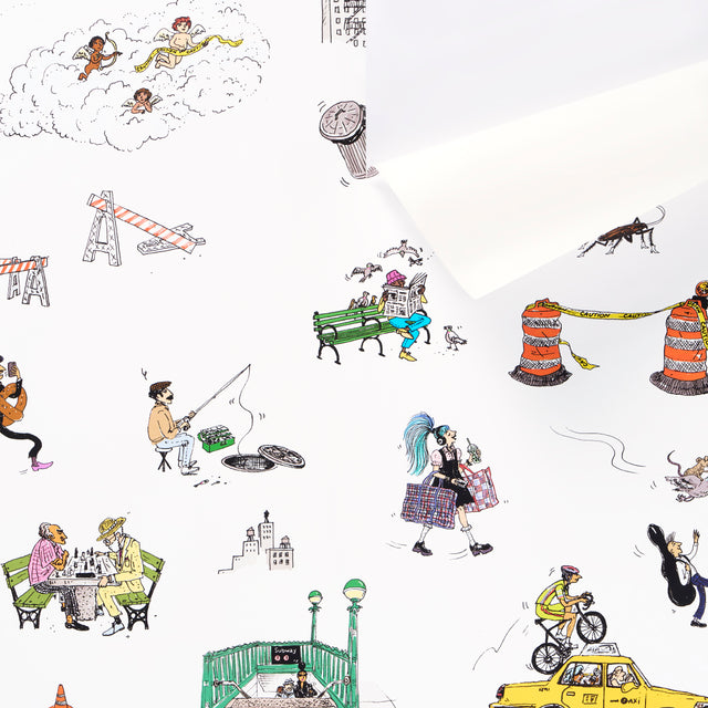 Joana Avillez's Street Scenes Multicolor on White by Schumacher The New Yorker Peel-and-Stick Wallpaper – Schumacher 5016170