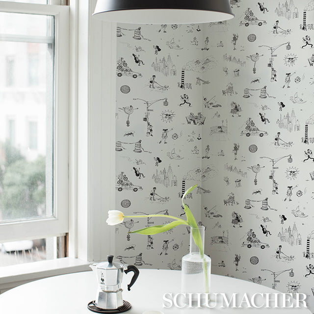 Joana Avillez's Street Scenes Black & White Peel-and-Stick Wallpaper – Schumacher 5016171