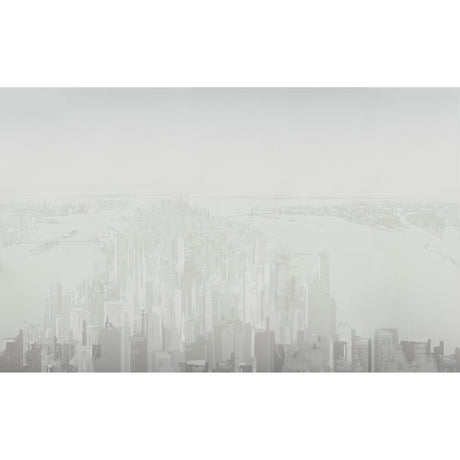 Pascal Campion's New York Skyline wall mural in soft gray, featuring a sweeping, ethereal view of Manhattan in a contemporary style.