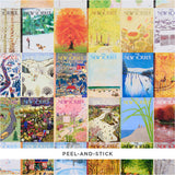 The New Yorker Seasonal Covers peel-and-stick wallpaper featuring a vibrant collage of classic magazine covers in multicolor, styled in a modern interior.