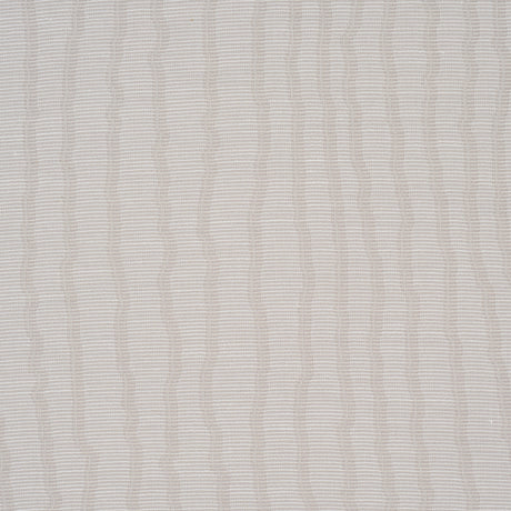 La Voie Wallcovering in Fog by Schumacher, a woven jacquard wallpaper with organic striping, shown in a modern bedroom setting.