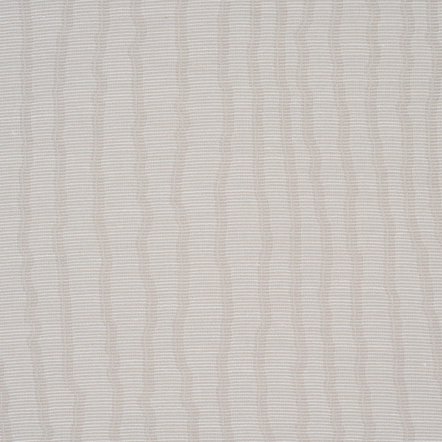 La Voie Wallcovering in Fog by Schumacher, a woven jacquard wallpaper with organic striping, shown in a modern bedroom setting.
