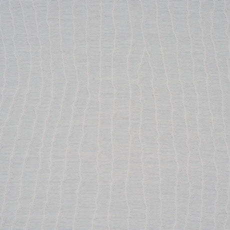 La Voie Wallcovering in Whisper Blue by Schumacher, a jacquard design with organic striping, shown in a modern bedroom setting.