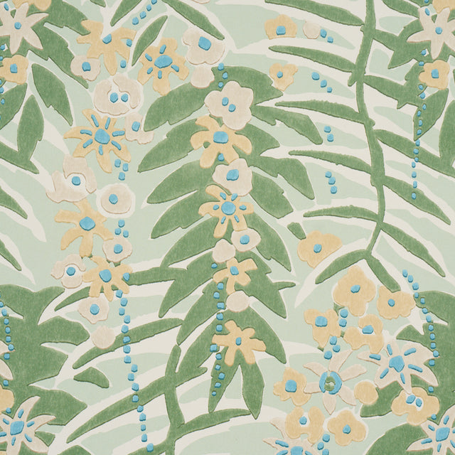 Ashbee Botanical Aqua by Schumacher Craft Revival Collection Wallpaper – Schumacher 5016250