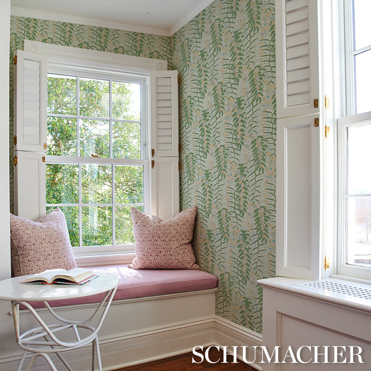 Ashbee Botanical Aqua by Schumacher Craft Revival Collection Wallpaper – Schumacher 5016250