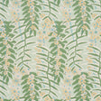 Ashbee Botanical Aqua wallpaper with stylized green leaves and yellow floral pattern by Schumacher