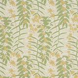 Ashbee Botanical wallpaper in citron colorway, featuring an airy allover floral and botanical pattern with green and yellow tones, styled in a bright interior room.