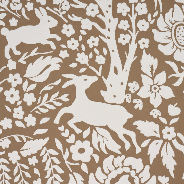 Deerfield Mocha by Schumacher Whimsical Woodland Animal Wallpaper – Schumacher 5016260