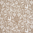 Deerfield Mocha wallpaper by Schumacher featuring hand-painted woodland animals and floral silhouettes in a whimsical, mocha and white colorway.