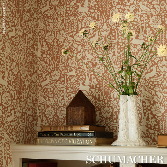 Deerfield Spice by Schumacher Whimsical Woodland Animal Wallpaper – Schumacher 5016262