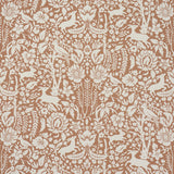 Deerfield Spice wallpaper by Schumacher featuring whimsical woodland animals and floral silhouettes in a hand-painted style.