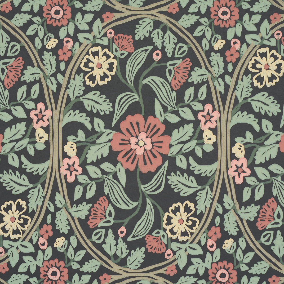Garden Guild Midnight by Schumacher Elegant Botanical Floral Wallpaper – Schumacher 5016270