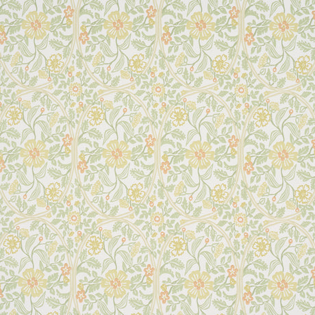Garden Guild Marigold wallpaper by Schumacher featuring a hand-painted ornamental botanical floral pattern in yellow, green, and orange tones.