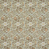 Garden Guild wallpaper in sage by Schumacher, featuring a large-scale floral botanical pattern in green, cream, and brown tones.