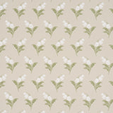 Lily of the Valley wallpaper in Spring colorway by Schumacher, featuring hand-painted floral design in green and white on a neutral background.