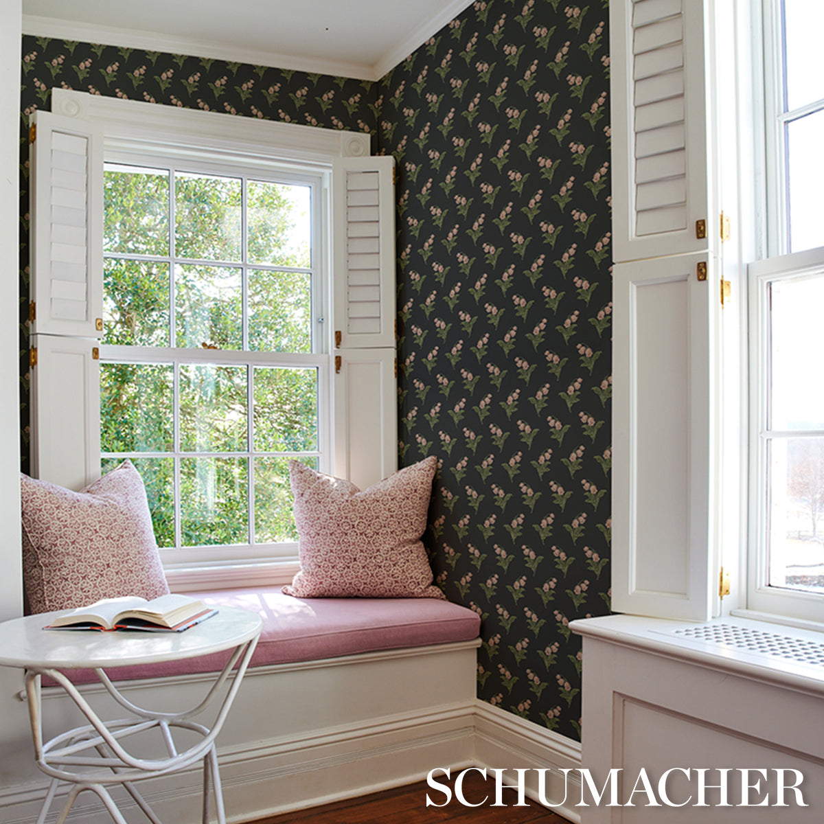 Lily of the Valley Midnight by Schumacher Classic Floral Wallpaper – Schumacher 5016282