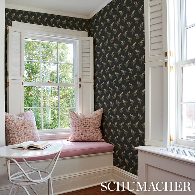 Lily of the Valley Midnight by Schumacher Classic Floral Wallpaper – Schumacher 5016282