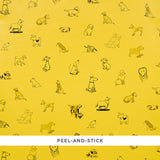 Good Dogs Everywhere peel-and-stick wallpaper in Taxi-Cab Yellow featuring cartoon dog illustrations from The New Yorker collection by Schumacher.