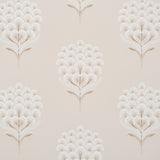 Aurelia Limestone wallpaper by Schumacher featuring large-scale stylized botanical blossoms in soft neutral tones, surface-printed for texture and dimension.