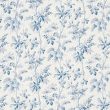 Brantwood Vine porcelain blue botanical wallpaper with leafy branches, acorns, pine cones, and berries by Schumacher