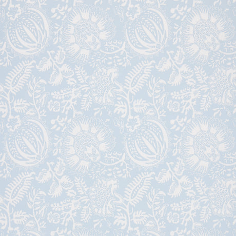 Pomegranate Print wallpaper in Sky by Schumacher, a lively medium-scale botanical surface-printed design in blue and white.