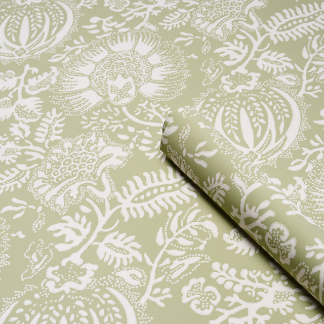 Pomegranate Print Moss by Schumacher Botanical Surface-Printed Wallpaper – Schumacher 5016371