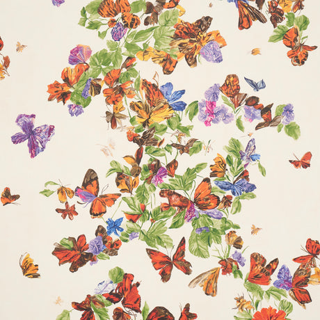 Pyne Butterfly wallpaper in Monarch Orange by Schumacher, featuring a lush botanical and butterfly pattern in vibrant colors.