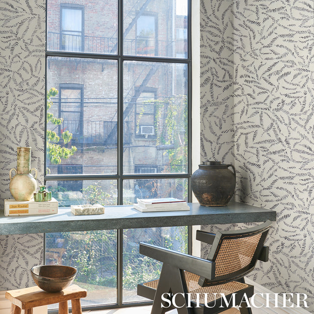 Leaf Bloom Charcoal by Schumacher Modern Organic Wallpaper – Schumacher 5016390