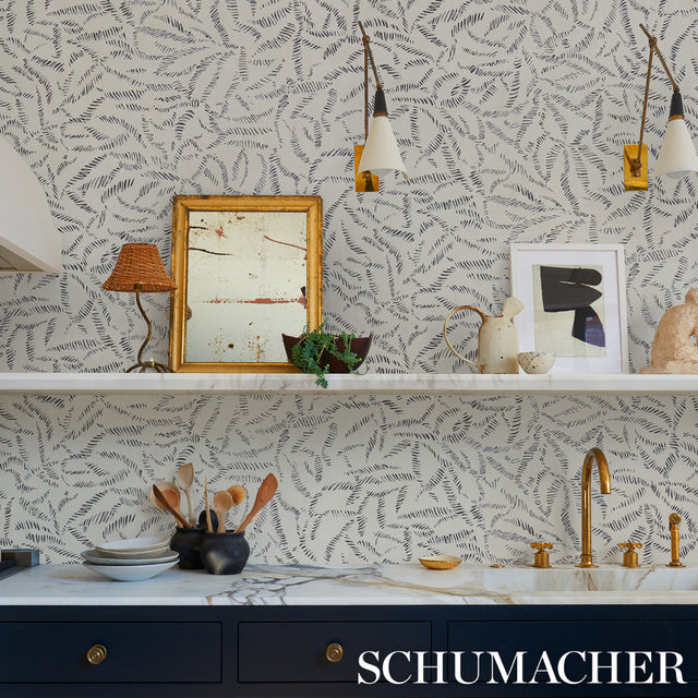 Leaf Bloom Charcoal by Schumacher Modern Organic Wallpaper – Schumacher 5016390