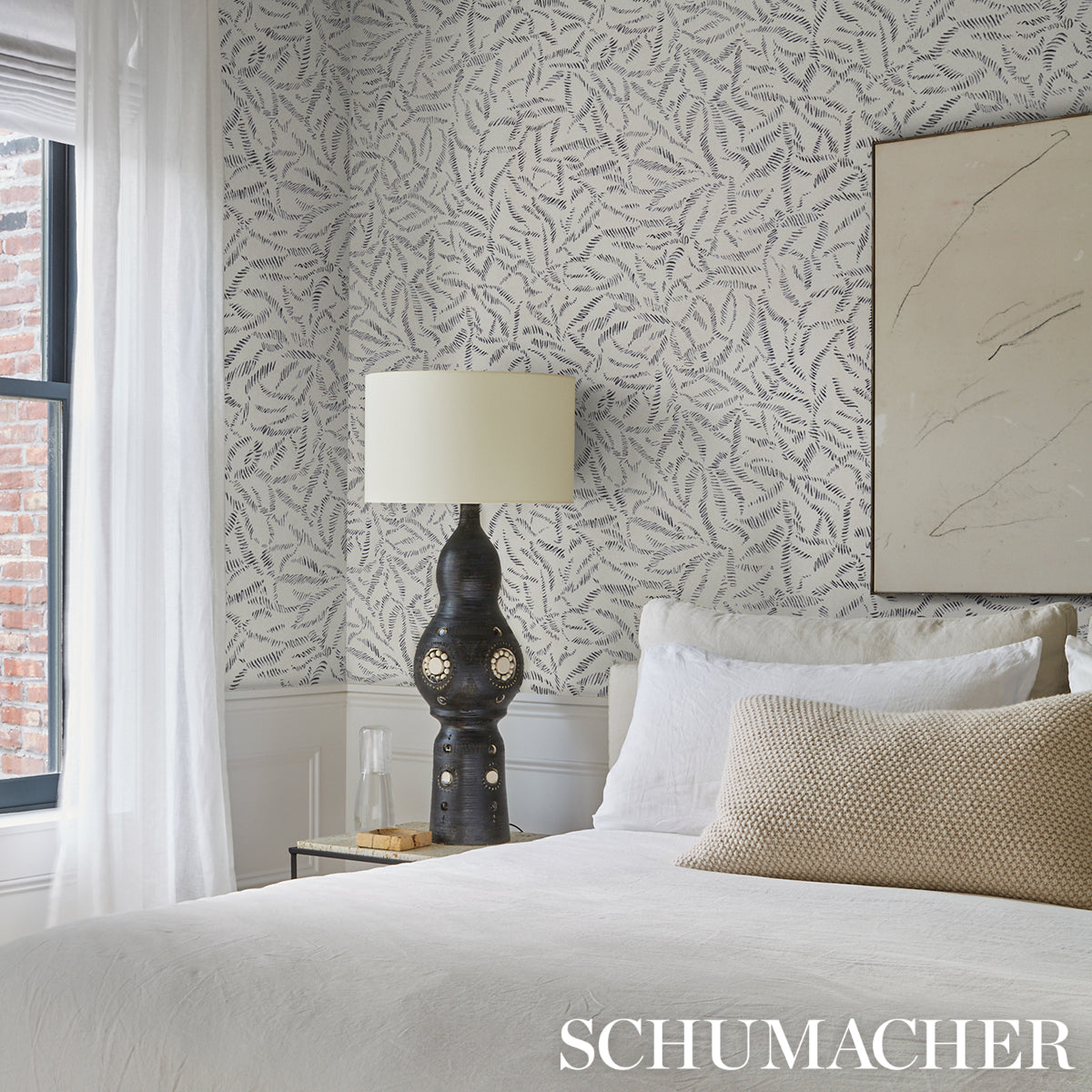 Leaf Bloom Charcoal by Schumacher Modern Organic Wallpaper – Schumacher 5016390