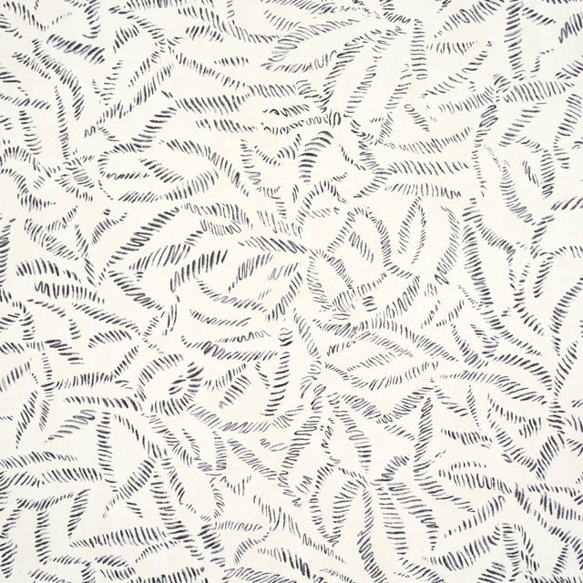 Leaf Bloom wallpaper in Charcoal by Schumacher, featuring a graphic, feathery leaf pattern in a modern, organic style.