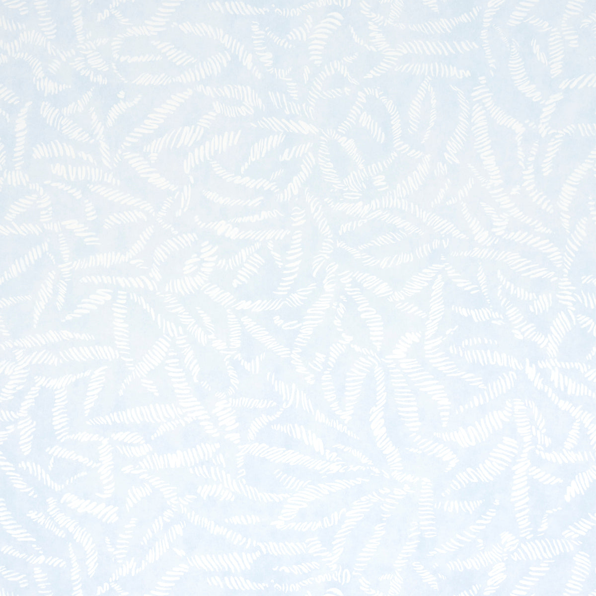 Leaf Bloom Sky wallpaper by Schumacher features a graphic, textural leaf pattern in a soft blue colorway, ideal for modern and transitional interiors.