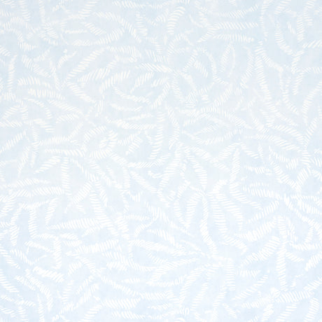 Leaf Bloom Sky wallpaper by Schumacher features a graphic, textural leaf pattern in a soft blue colorway, ideal for modern and transitional interiors.