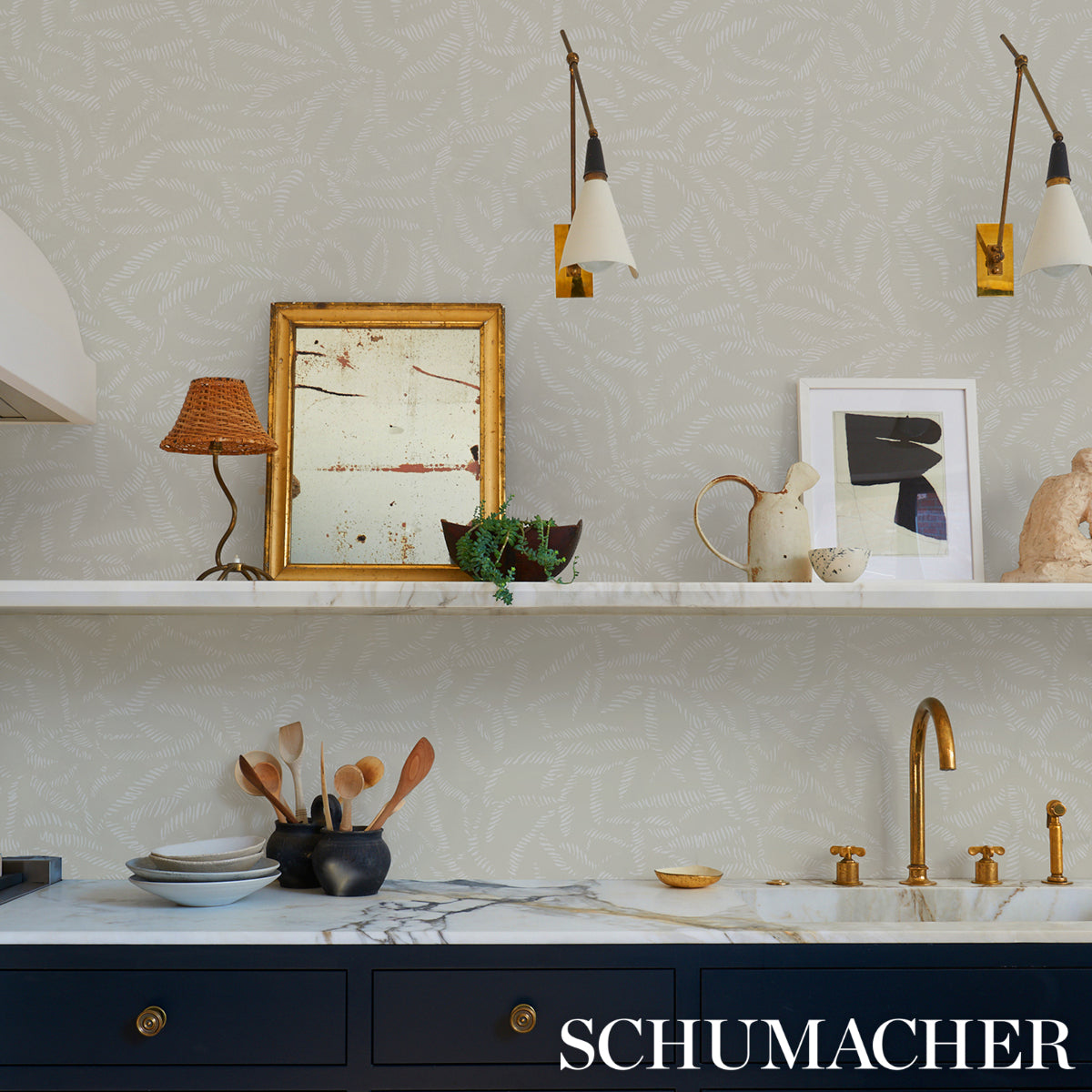 Leaf Bloom Neutral by Schumacher Design Lab Modern Organic Wallpaper – Schumacher 5016392